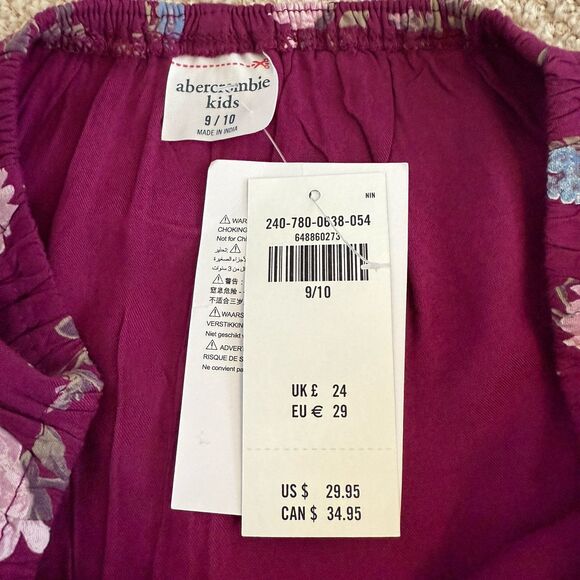 NWT Abercrombie Floral Long Sleeve Crop Tie Front Button Down Top Girls 9/10 - Picture 7 of 9